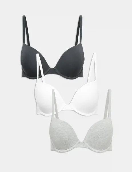 Marks & Spencer 3pk Cotton Rich Wired Push-Up Bras A-E Dark Pewter