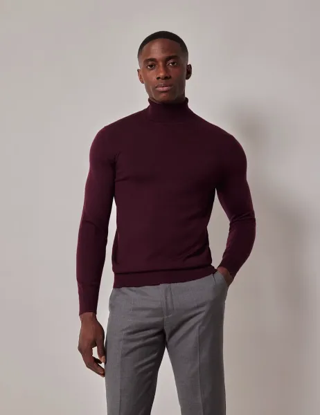 Hawes & Curtis Pure Wool Roll Neck Jumper Red