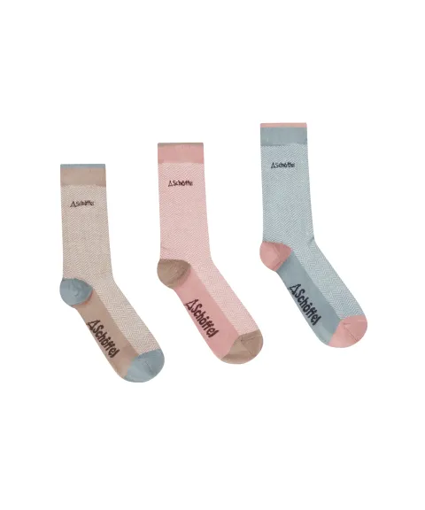 Schöffel Country Women's Bamboo Socks (Box Of 3) - Lake Blue Herringbone Mix