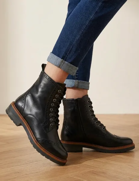 Jones Bootmaker Leather Brogue Detail Ankle Boots Black