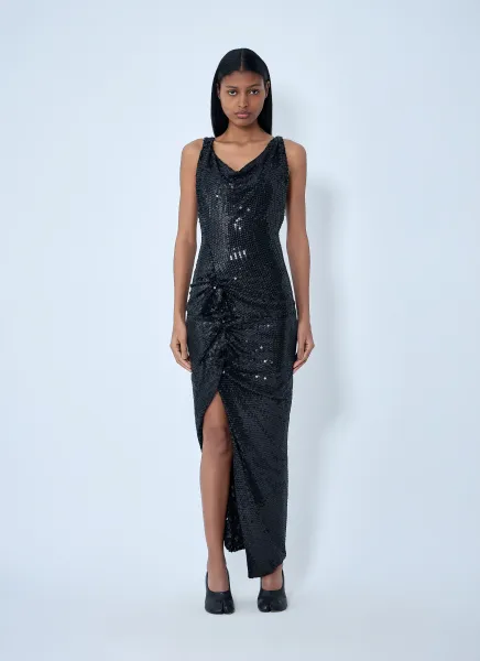 Sequined Cowl Neck Gown