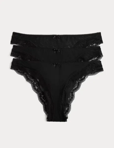 Marks & Spencer 3 Pack Jasmine Mesh Brazilian Knickers Black