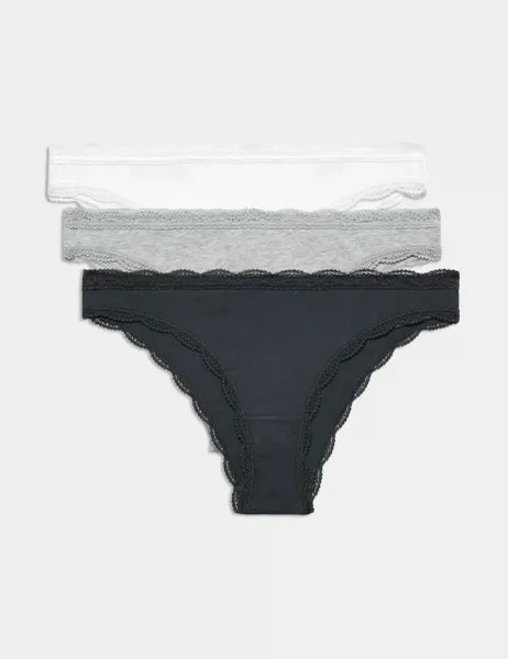 Marks & Spencer 3 Pack Cotton Rich Brazilian Knickers Dark Pewter