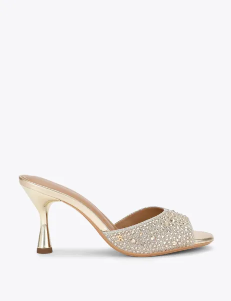 Kurt Geiger Sparkle Flared Heel Open Toe Mules Silver