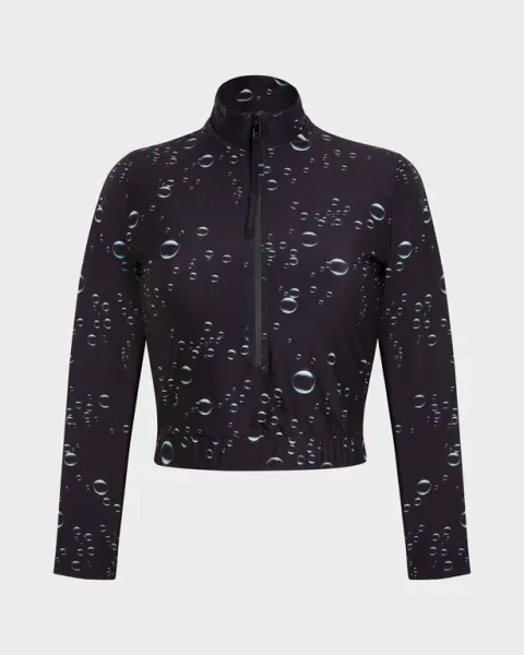 Women Full Zip Crop Top Rashguard Bubble 3d