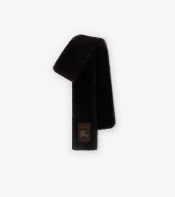 Narrow Label Shearling Scarf in Dark brown