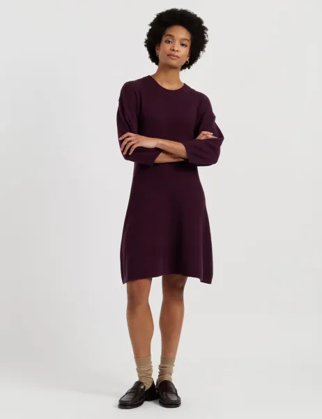 Wool Rich Mini Skater Dress with Cashmere Plum