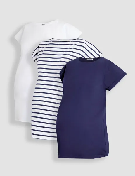 JoJo Maman Bébé 3 Pack Maternity Pure Cotton T-Shirts Multi