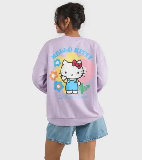 Women's Custard Purple Hello Kitty Print Sweatshirt