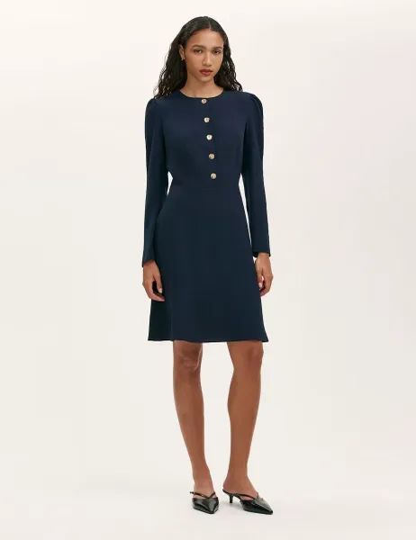 Finery London Crepe Knee Length Skater Dress Navy