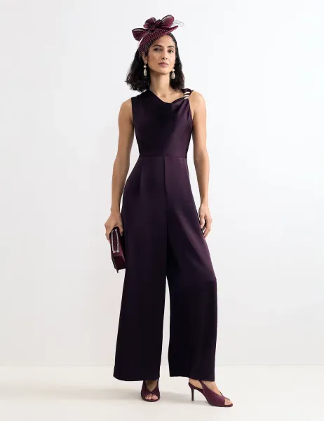 Phase Eight Embellished Wide Leg Jumpsuit Burgundy