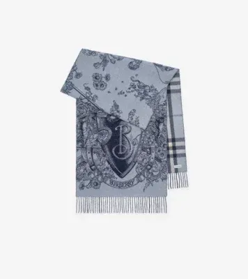 Reversible Etched Knight Cashmere Scarf in Bank blue