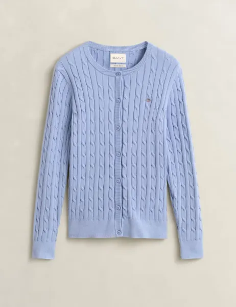 Gant Cotton Rich Cable Knit Cardigan Grey
