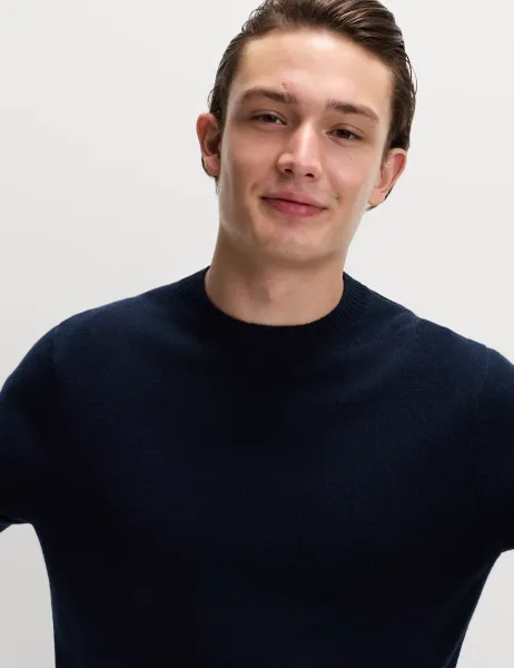 Marks & Spencer Pure Lambswool Crew Neck Jumper Dark Navy