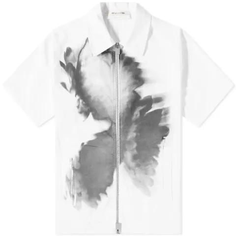 Flower Print Short Sleeve Zip Shirt