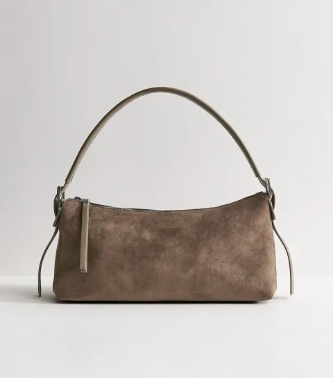 Grey Faux Suede Shoulder Bag