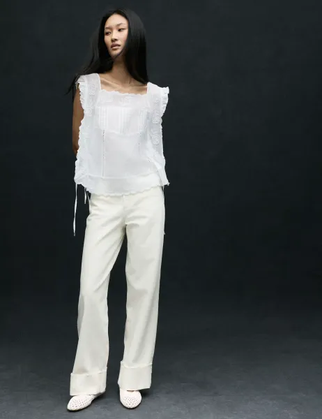 Marks & Spencer High Waisted Wide Leg Turn Up Jeans Ecru