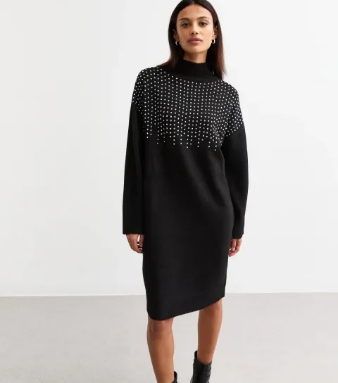 Women's Black Studded Jumper Dress