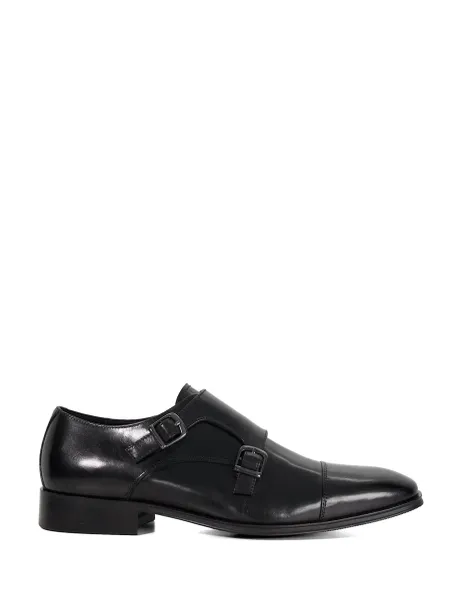 Dune London Wide Fit Leather Double Monk Strap Shoes Black