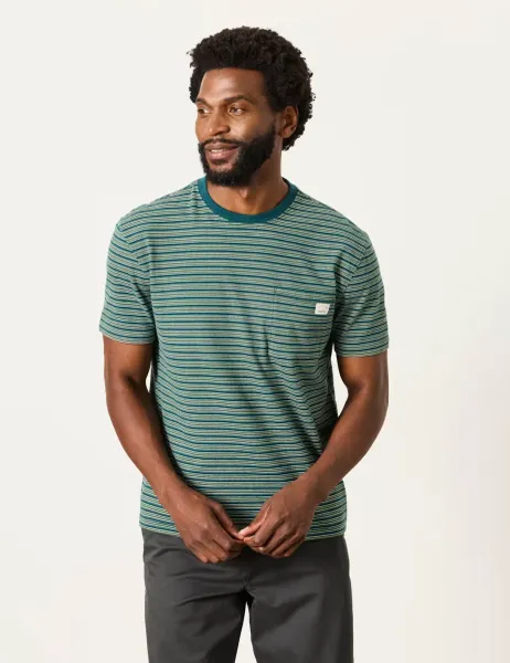 FatFace Pure Cotton Striped T-Shirt Green Mix
