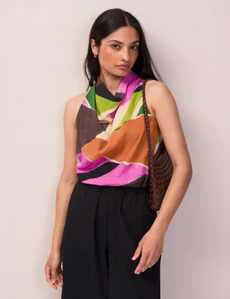 RO&ZO Geometric Cowl Neck Top Multi