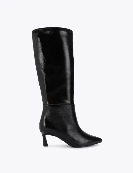 Steve Madden Lavan Leather Stiletto Heel Knee High Boots Black