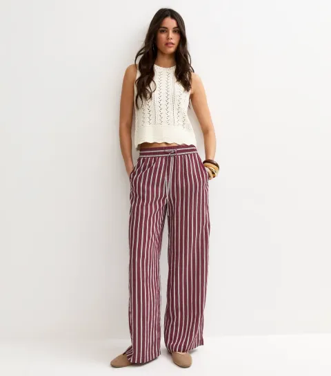 Women's Red Striped Wide Leg Trousers