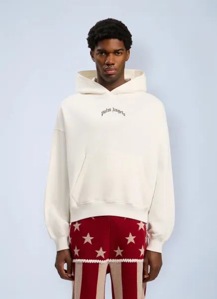 Back Curved Logo Loose Hooded Sweatshirt
