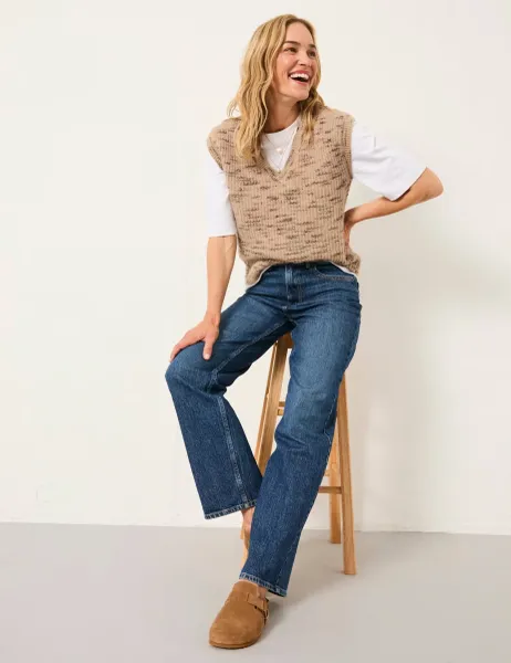 Mid Rise Straight Leg Jeans Blue Denim