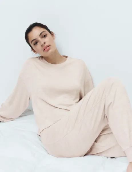 Marks & Spencer Cosy Knit Printed Cuffed Pyjama Set Cream