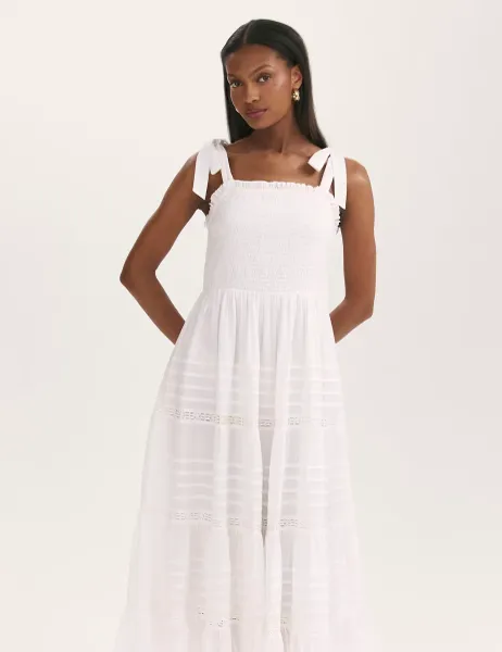 Finery London Pure Cotton Square Neck Midi Tiered Dress