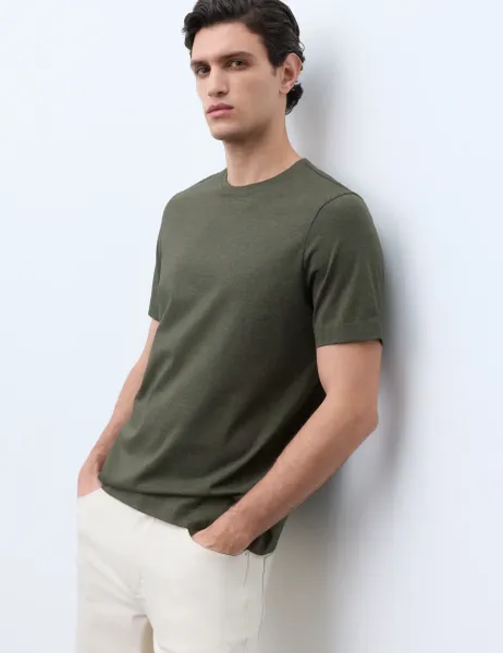 Pure Supima Cotton Performance Crew Neck T-shirt Khaki Marl