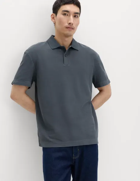 Marks & Spencer Pure Cotton Garment Dyed Polo Shirt Dark Pewter
