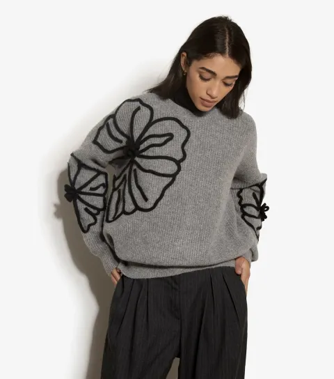 Apricot Women's Dark Grey 3D Flower Jumper