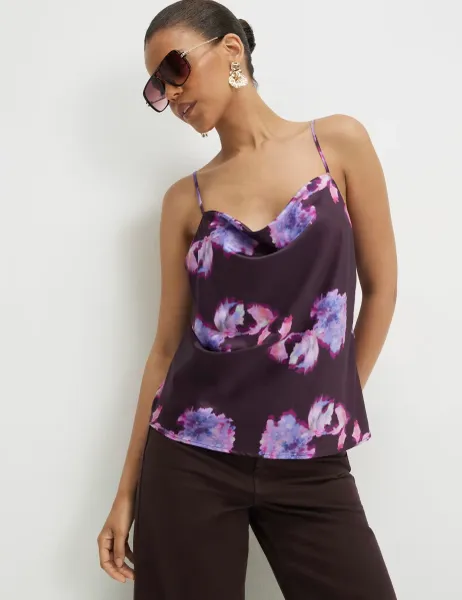 River Island Floral Cowl Neck Cami Top Purple Mix