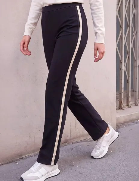 Roman Petite Side Stripe Ponte Trousers Black Mix