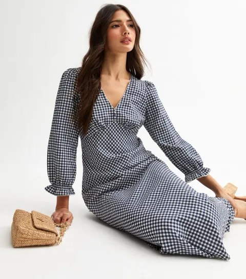 New Look Women's Blue Gingham Check Midi Dress