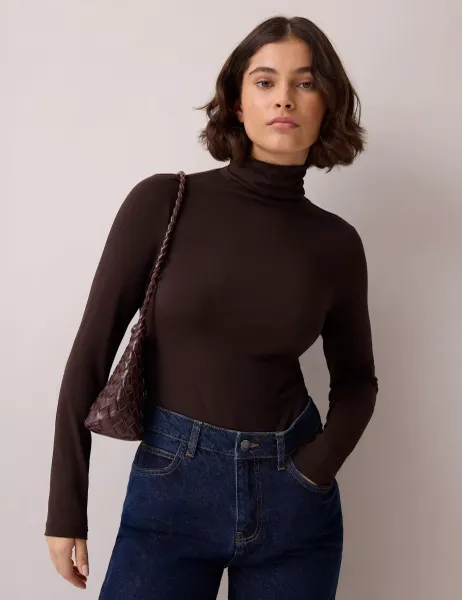 RO&ZO Cotton Blend Roll Neck Top