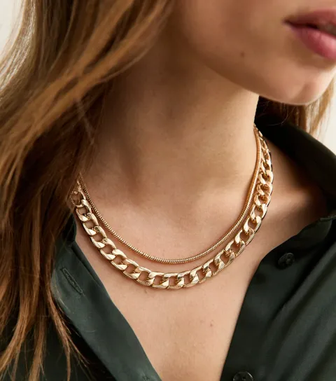 Gold Tone Double Layer Necklace