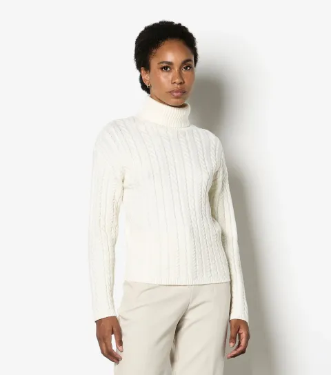 Women's Cream Cable Knit Roll Neck Jumper