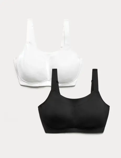 Goodmove 2 Pack Ultimate Support Non Wired Sports Bras A-H White Mix