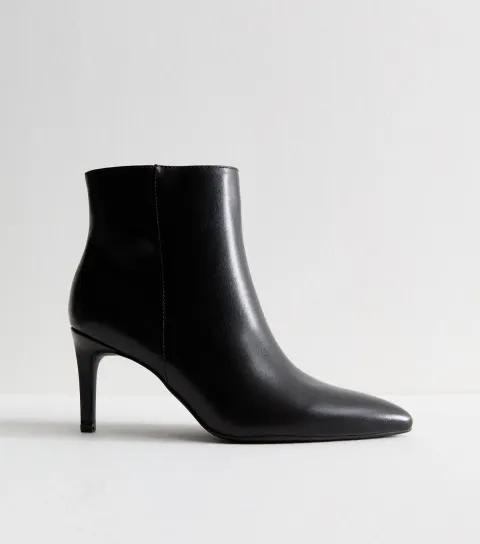 Women's Black Faux Leather Point Toe Ankle Boots