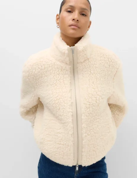 Marks & Spencer Borg Funnel Neck Jacket Ecru