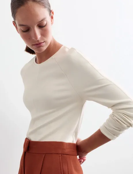 Jaeger Seam Detail Long Sleeve Top Ivory