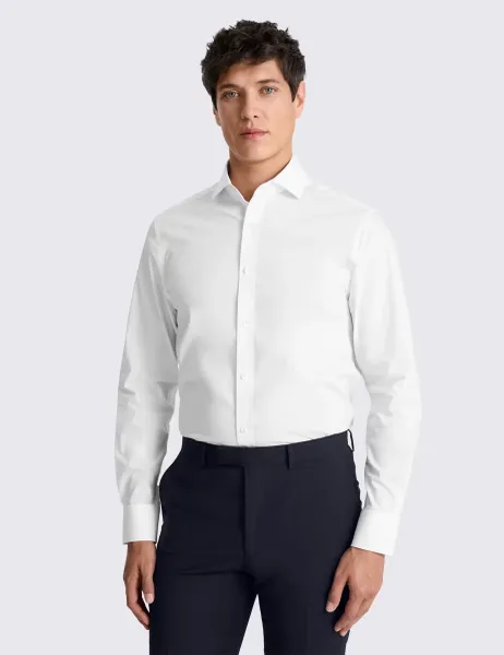 Moss Tailored Fit Cotton Blend Stretch Shirt White