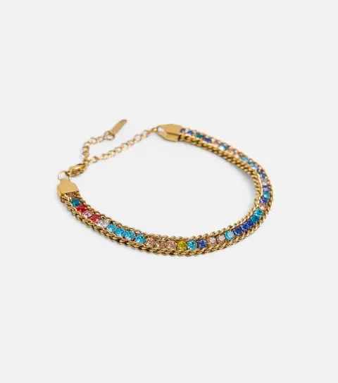 Gold Tone Multicoloured Diamanté Bracelet