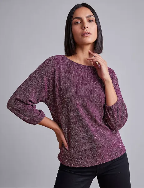 Roman Textured Shimmer Top Magenta