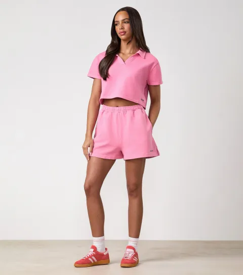 Women's Pink Cotton Cropped Polo Shirt