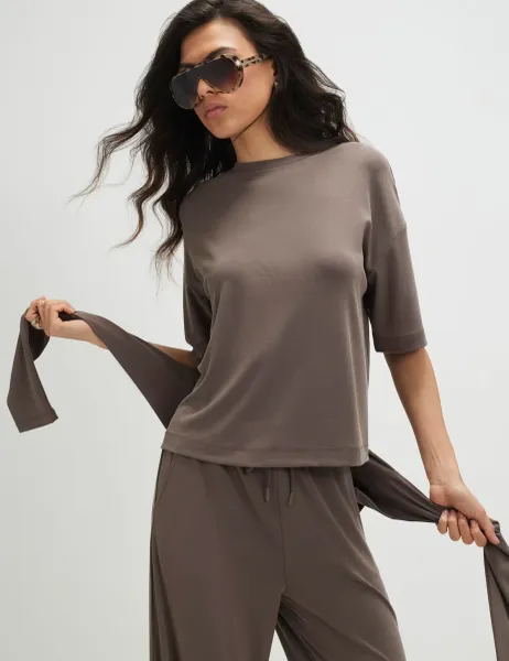 River Island Soft Touch Oversized T-Shirt Brown