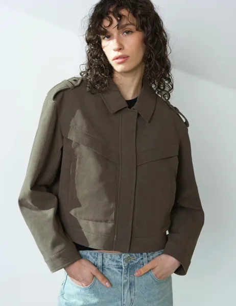 French Connection Faux Suede Bomber Jacket Green